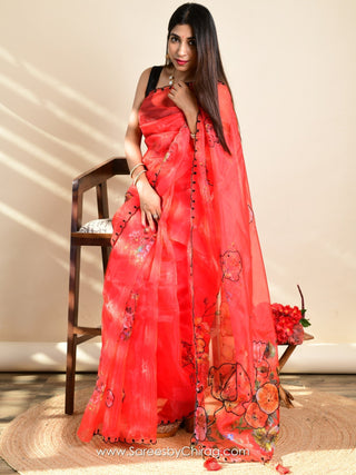 Hand work Red Organza Saree | Samika