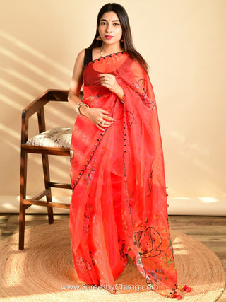 Hand work Red Organza Saree | Samika